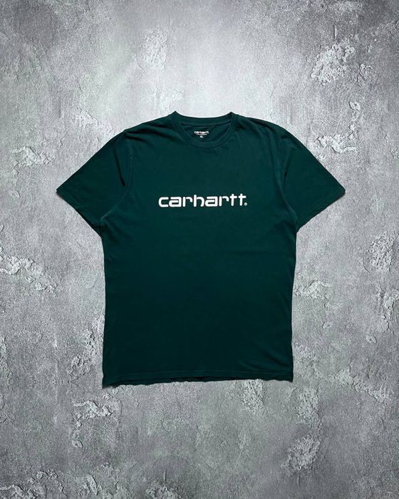 Вінтажна Футболка Carhartt Кархарт Великий Логотип Колір Зелений Розмір ХЛ