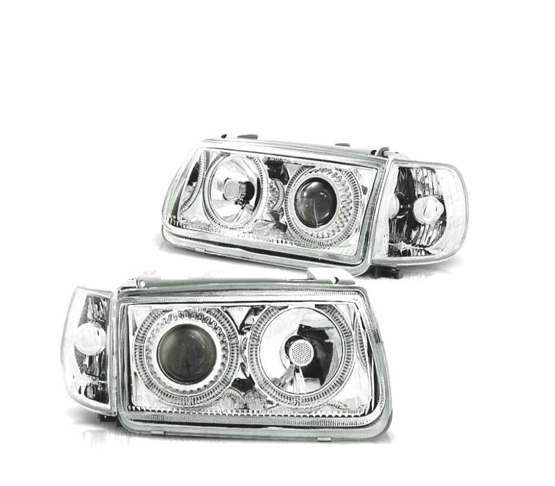FARÓIS FRONTAIS ANGEL EYES POLO 6N 95-98 FUNDO CROMADO