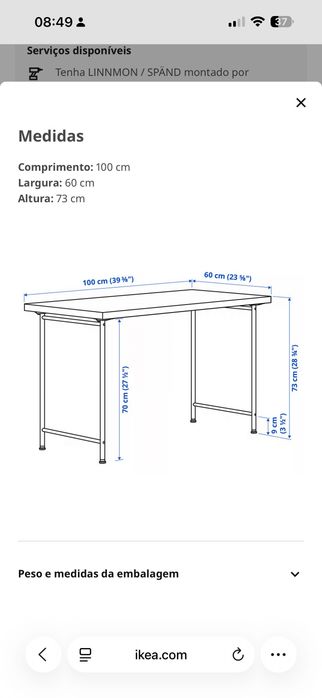 Secretária IKEA branca 100x60x73cm – excelente estado e já montada
