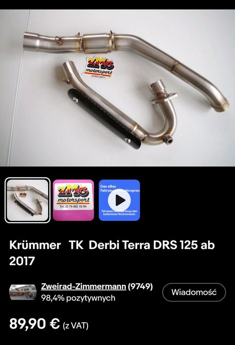 Kolektor wydechowy malaguti dune derbi terra nowy