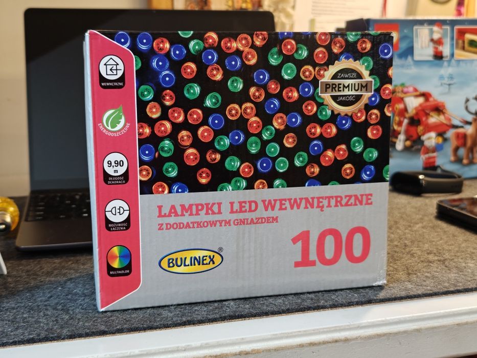 Kolorowe lampki LED 10m bulinex choinkowe ozdoby świąteczne bombki