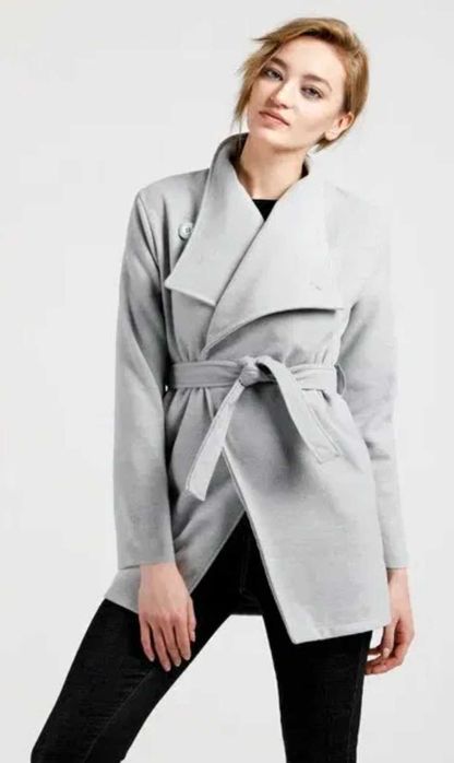 Plaszcz szary unisono 36 38 wiosenny wiazany nietoperz nowy melanz