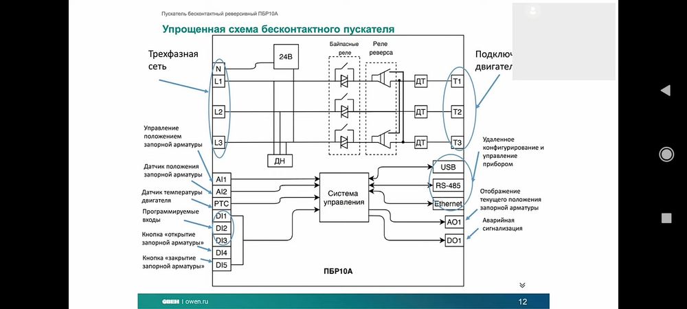 Плавный пуск с байпасными реле. Пускатель ОВЕН ПБР10А бесконтактный ре