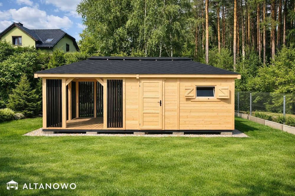 Letniskowy domek ogrodowy z altaną drewniany | producent