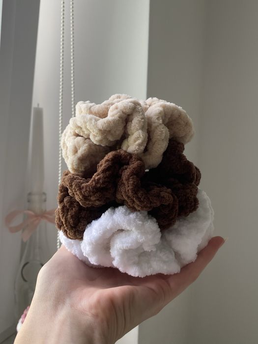 Плюшеві резинки вʼязані, широкі резинки для волосся,мʼякі резинки