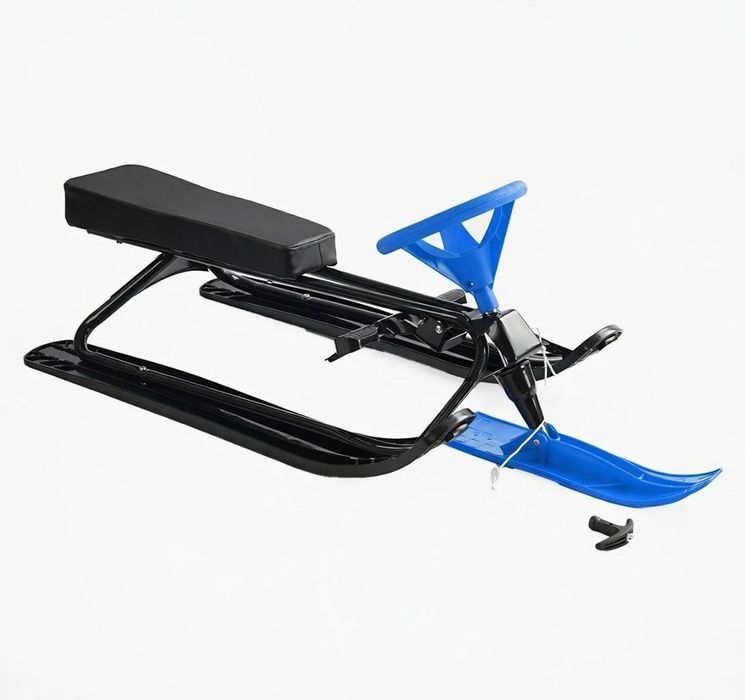 Детский снегокат Skyper санки с рулем / Сани мягкое сиденье синий, кра