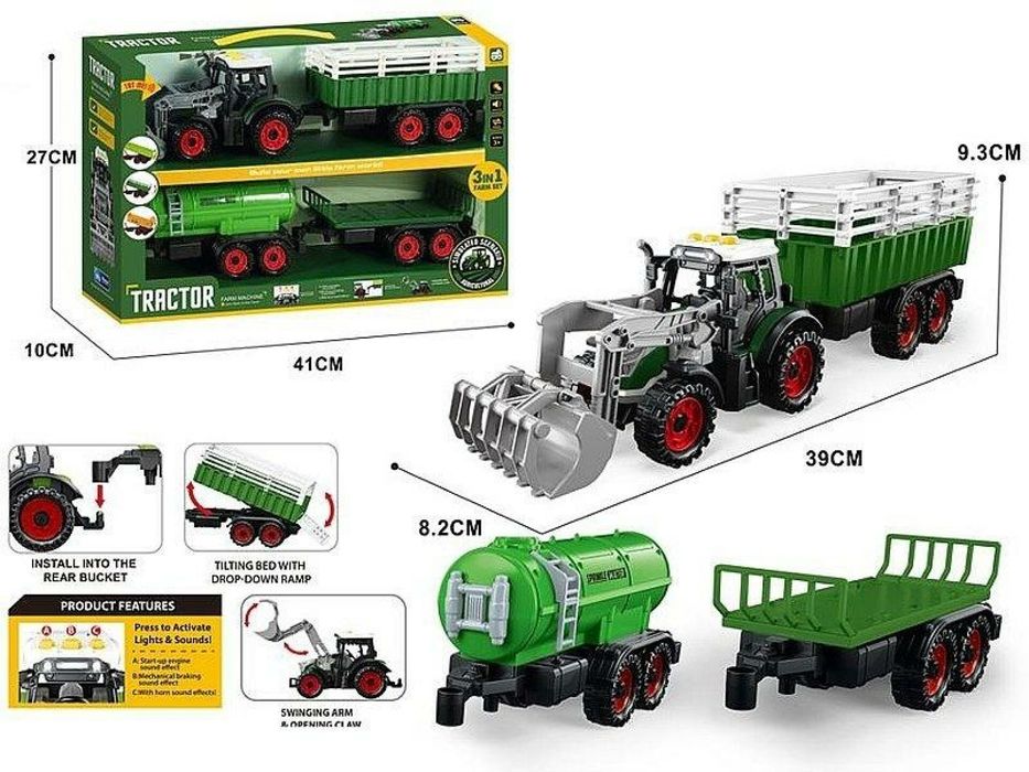 Traktor z przyczepą 41x27x10cm pudełko,410x270 mm