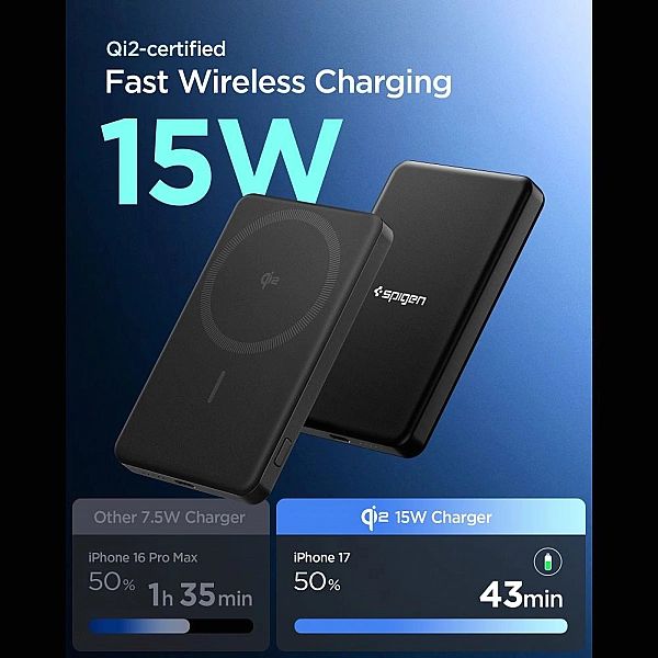 Spigen Ea2205Mq Essential Magsafe Power Bank 5000Mah 22.5W Qi2 Black