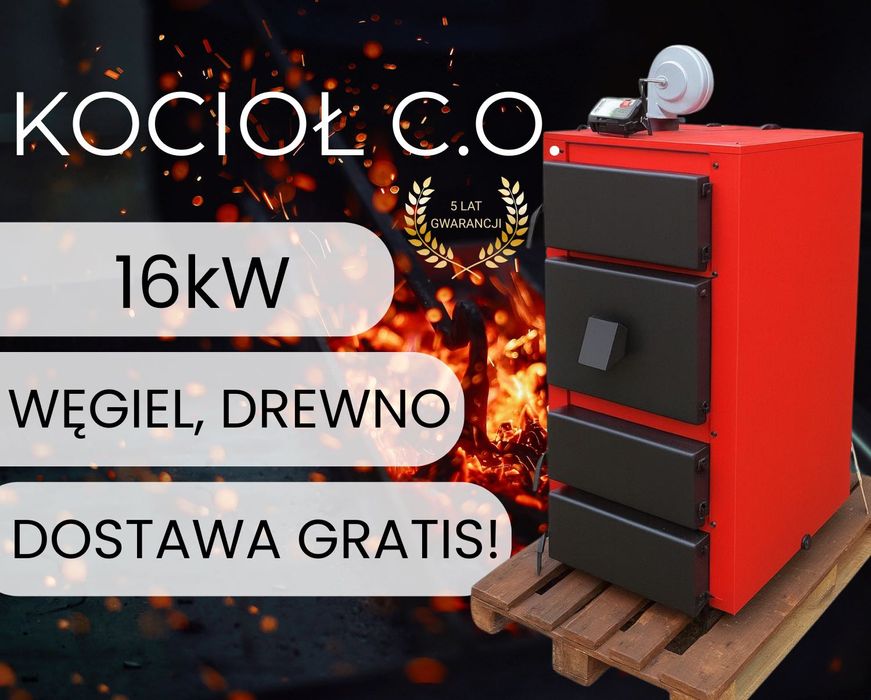 Kotły Kocioł 16kW na Drewno Węgiel - PRODUCENT Piec Zasypowy do 170m2