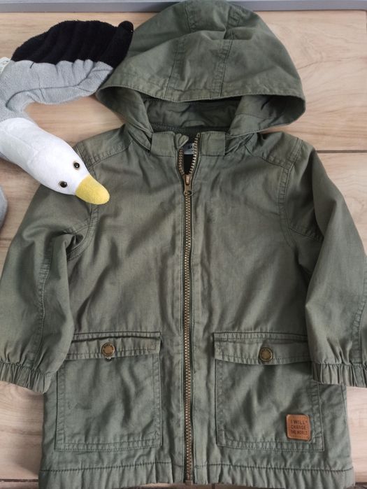 Parka khaki zielona z polarem odpinany kaptur 98