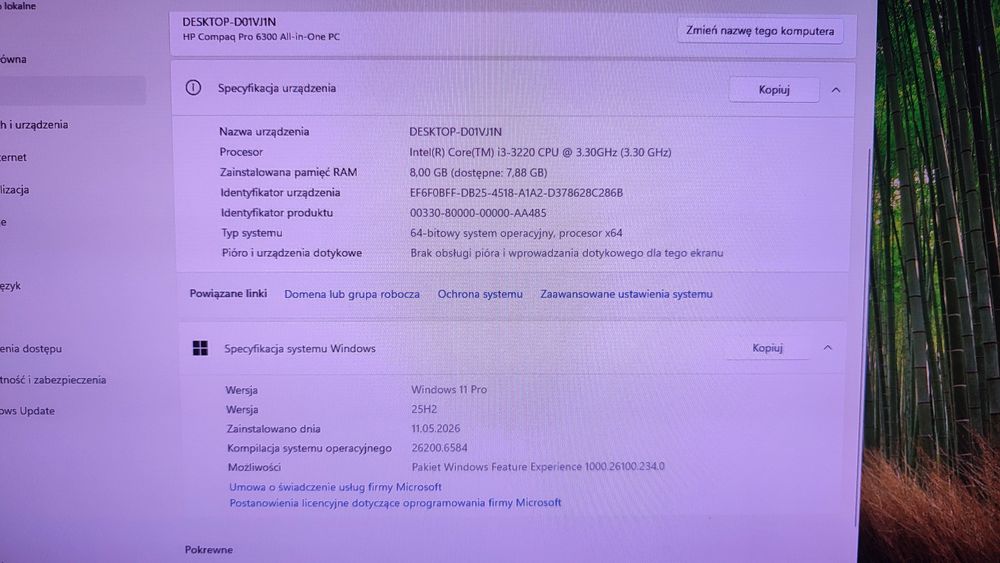 Komputer AIO HP Compaq pro 6300 Win11 pro 256 SSD 8 GB
