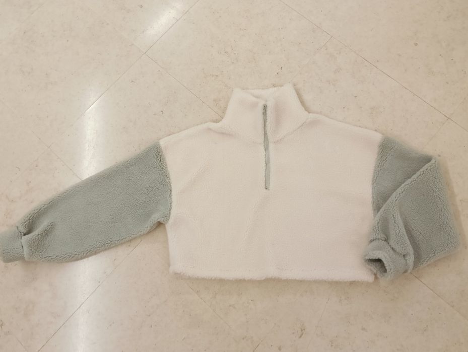 Crop top com pêlo carneiro verde/azul e branco Shein  -  S