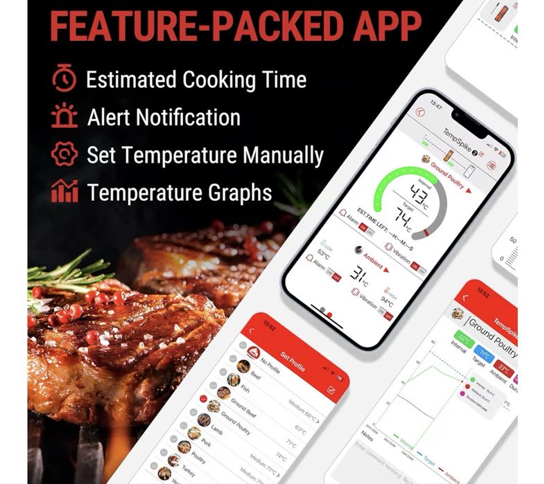 ThermoPro TempSpike Prawdziwie bezprzewodowy termometr do mięsa