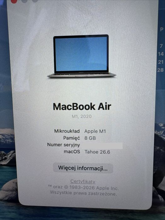 Laptop Macbook Air M1 8/256 - space gray - świetny stan!