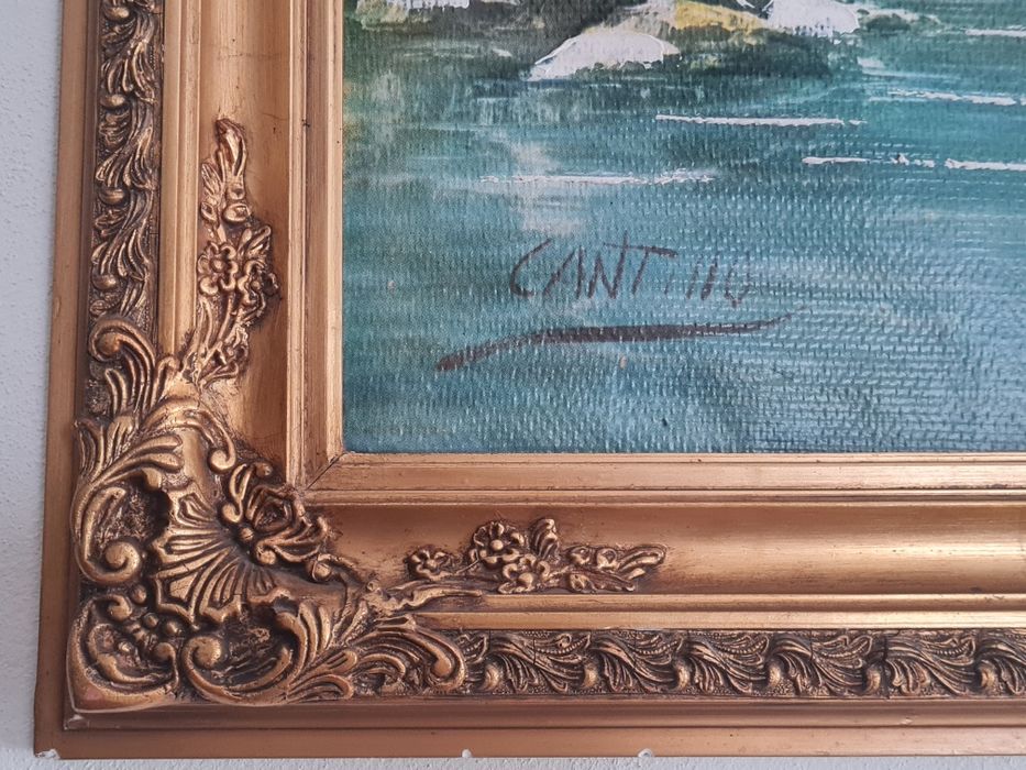 Tela pintada á mão emoldurado