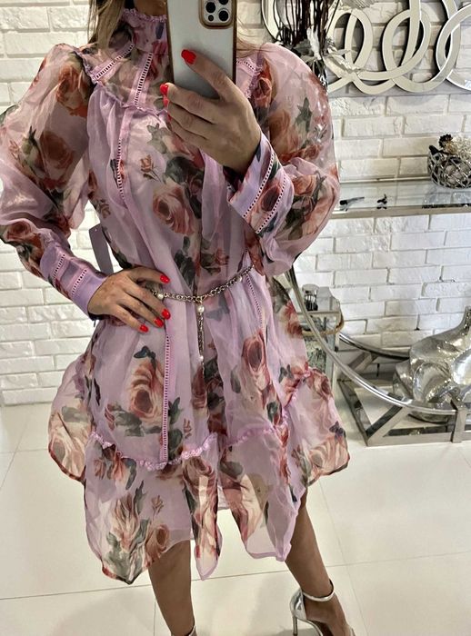 Sukienka mini kwiatowa falbanki uni missguided