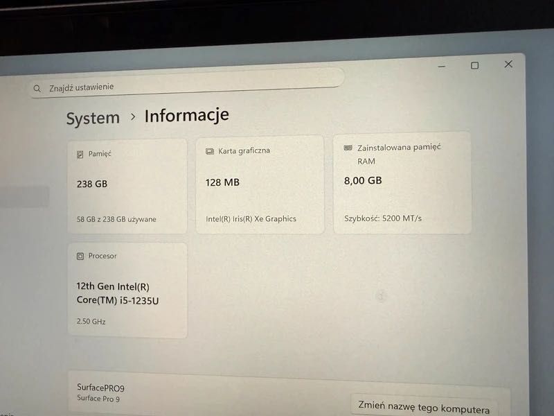 !! Okazja !! Super Stan ! Microsoft Surface Pro 9 i5 12 gen 1235U