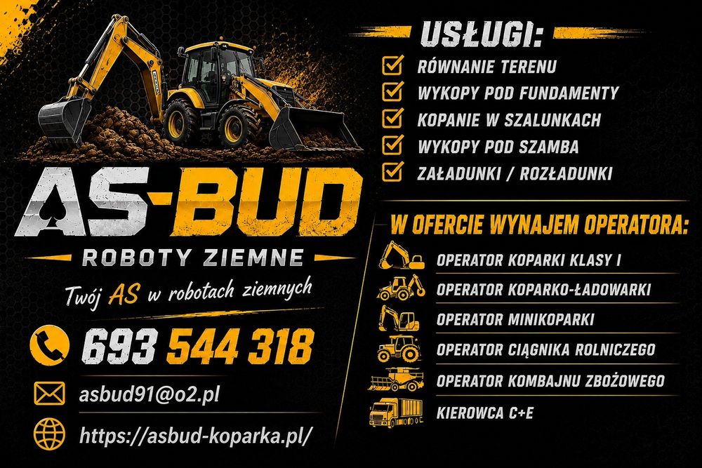Usługi Koparko-Ładowarką/Wynajem Operatora