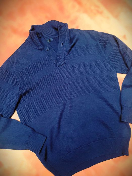 Sweter męski L półgolf rozpinany polo by MARKS & SPENCER 50% wełna BDB