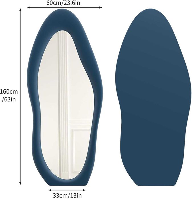 Duże lustro asymetryczne 160cm welurowe