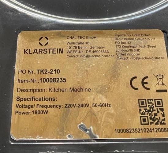 Тістоміс Klarstein з Німеччини 1800w / планетарний міксер / блендер / електрична м’ясорубка / комбайн / тестомес / планетарный миксер с Германии