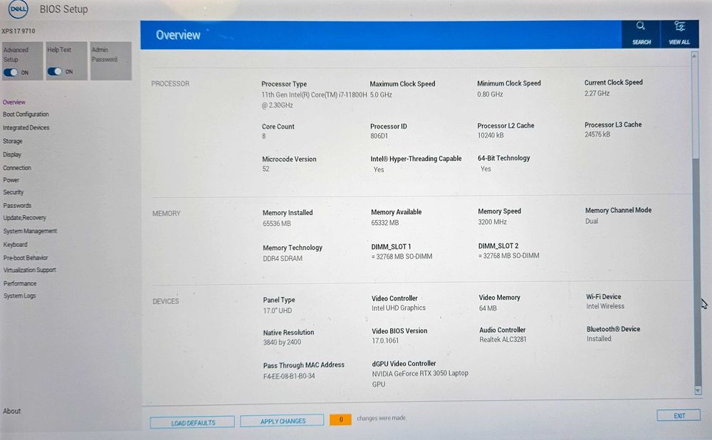 Dell XPS 17 - Core i7 - 64 GB - GeForce RTX 3050 - 17" UHD Touch