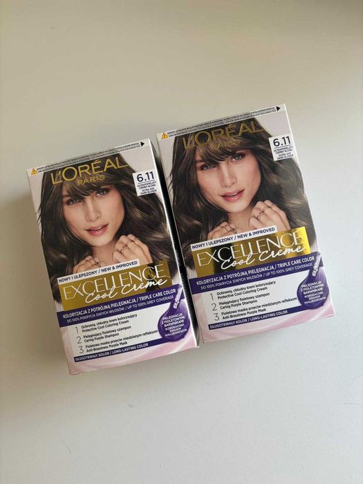 L’oreal Cool Creme farba do włosów zestaw 2 farb szt 6.11 ultrapopielaty ciemny blond x2 Excellence dwa komplety sztuki