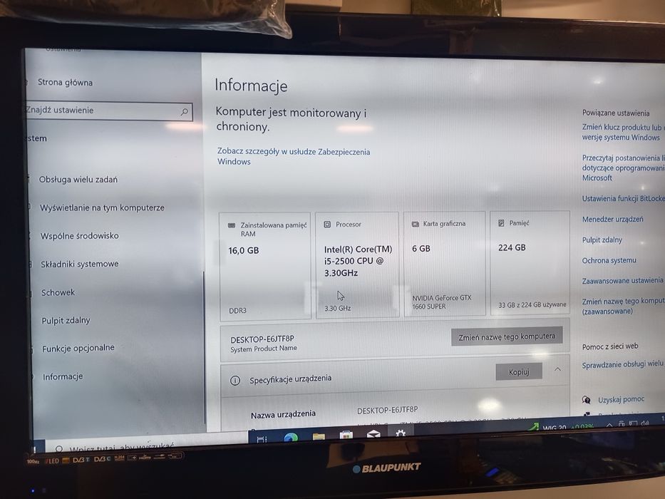 Komputer i5 2400/4*3.3gh 16gb224ssd/geforce1660super6gbKomis Madej Sc