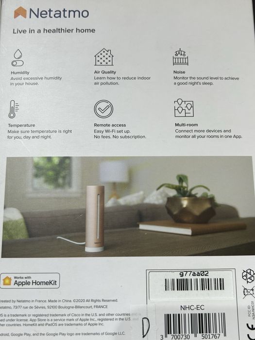 Miernik jakości powietrza wilgotności tempera Netatmo Healthy Air CO2