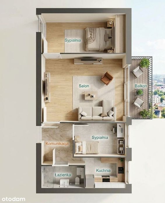 47 m² z potencjałem 3 Pokoje Dwa Balkony  ul. Jagiellońska Piętro 9/10