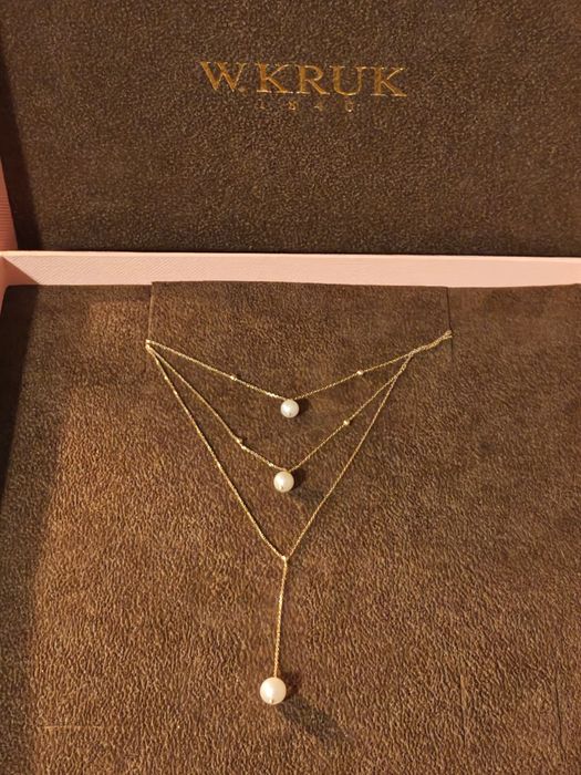 Naszyjnik złoty kaskadowy z perłami W.kruk pr375