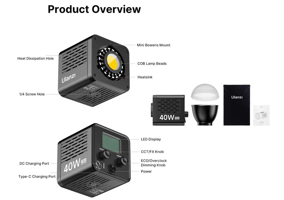 Ulanzi L023 40W Pro – професійне бі-колірне COB-світло 40W
