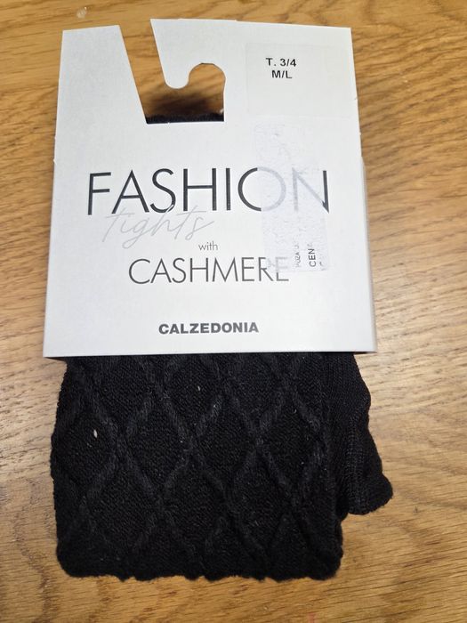 Czarne rajstopy calzedonia cashmere m/l romby z kaszmirem