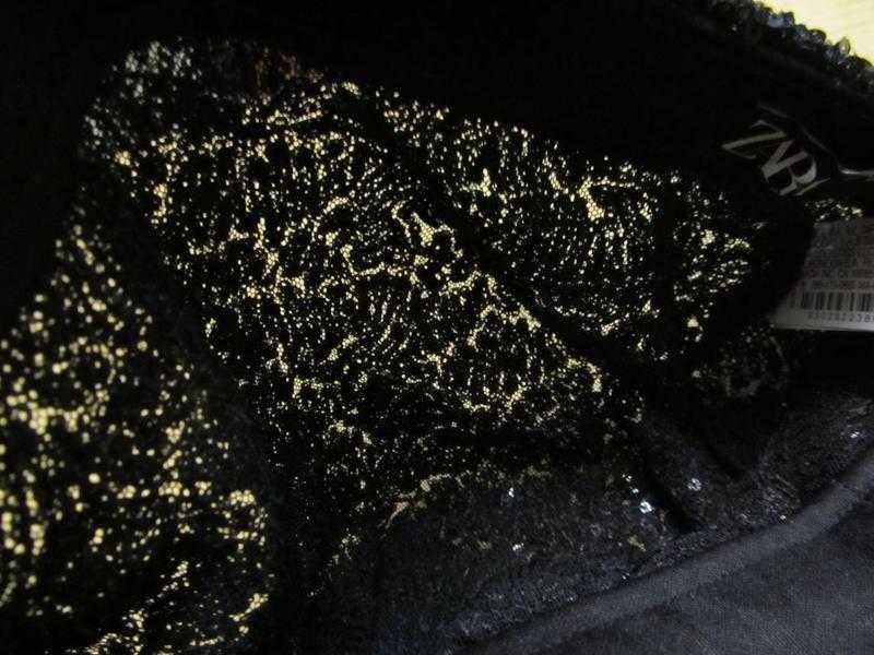 Zara  брюки клеш черные стрейч-гипюр с пайетками р.XS