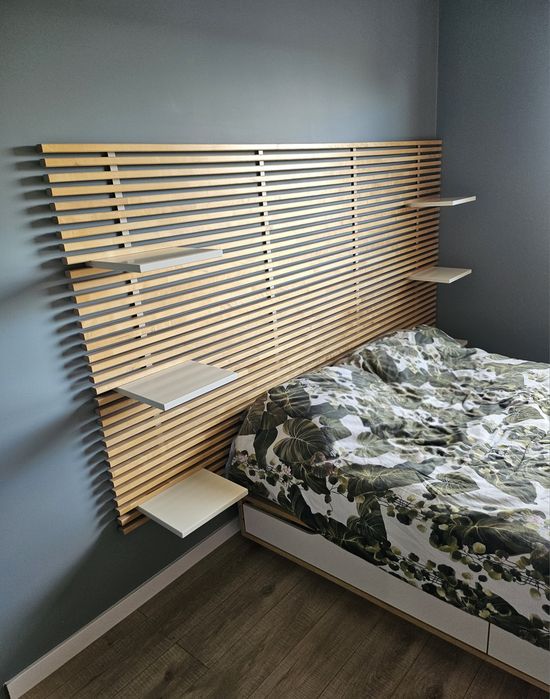 Dwa zagłowki IKEA MANDAL zagłówek 240 cm brzoza + 6 półek – lite drewno