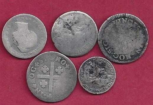 MOEDAS  DIVERSAS MONARQUIA   5 MOEDAS DE PRATA não identificadas