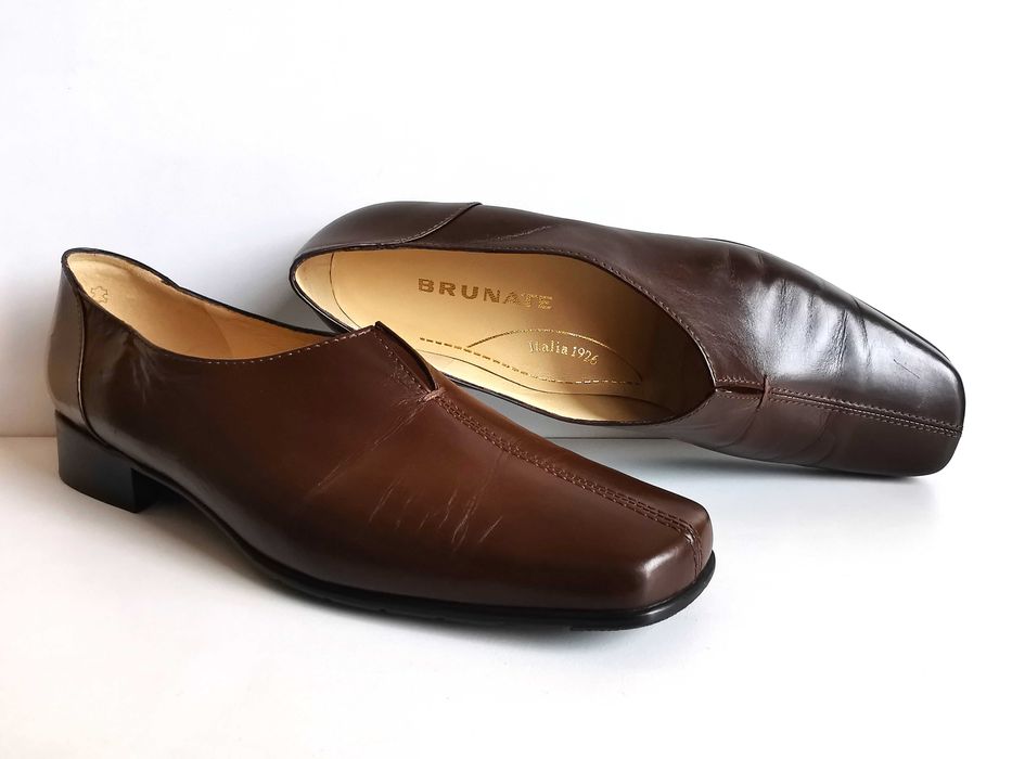 7108. BRUNATE - eleganckie brązowe skóra 40,5.