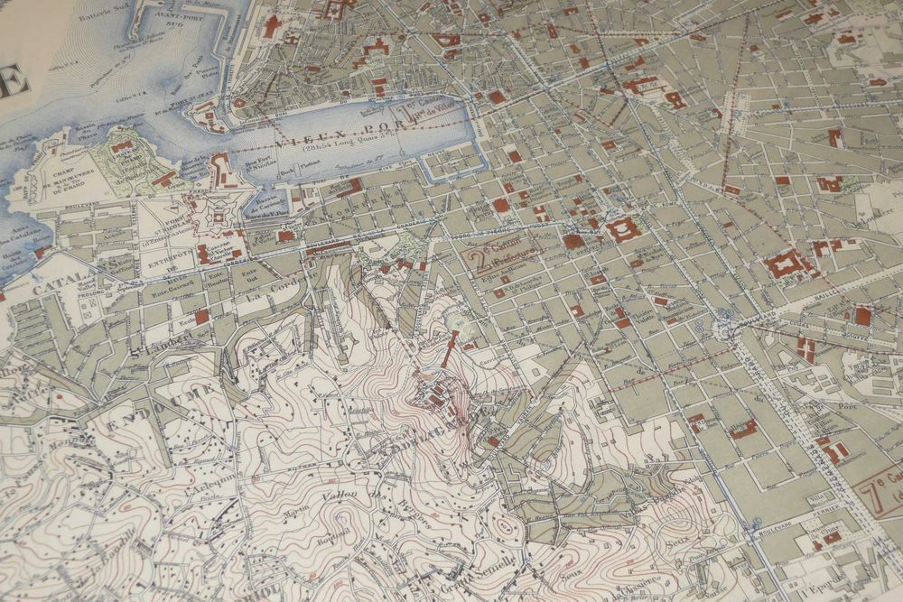 Reprodução impressa de Mapa de Marselha - França 1894