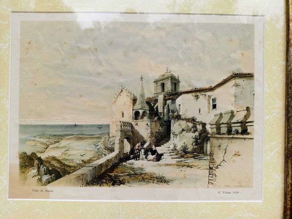 Quadro com gravura emoldurada do Convento da Pena em Sintra Portugal