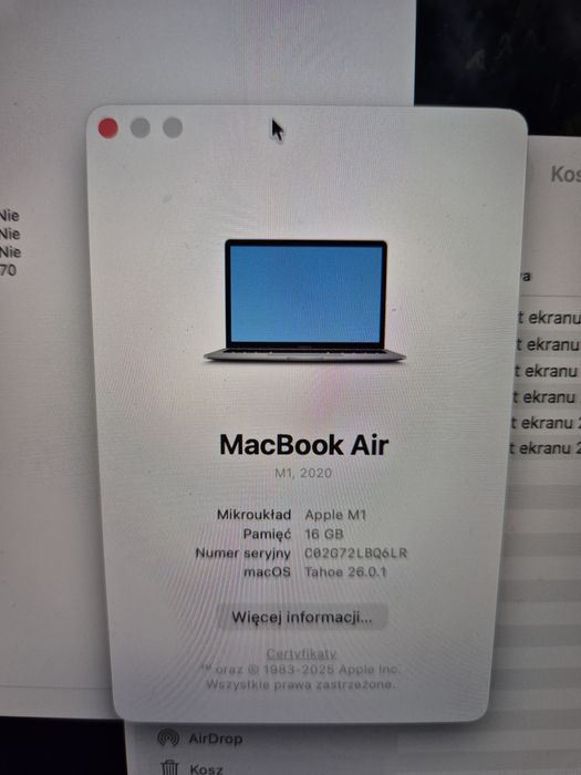 Apple MacBook Air M1 13,3" [2020] 16GB RAM 256GB SSD Gwiezdna Szarość
