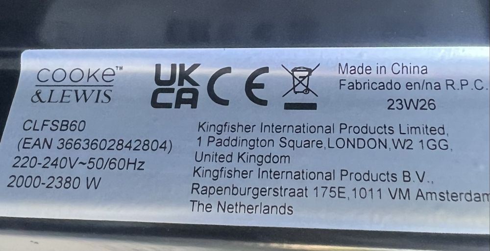 Духовка вбудована духова шафа COOKE&LEWIS Англія