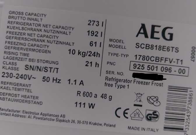 Prateleiras e gavetas AEG SCB818E6TS