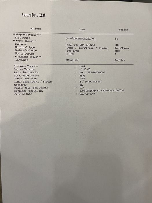 Принтер samaung SCX 4500
