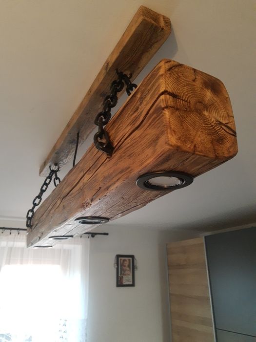 Lampa z belki drewnianej loft rustykalna