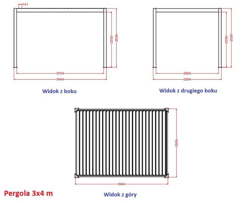 Pergola ogrodowa aluminowa 3x4  100 %  antracytm