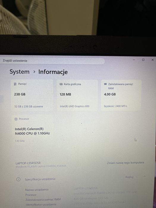 LAPTOP ASUS X543MA-DM621T – sprawny, SSD 256 GB