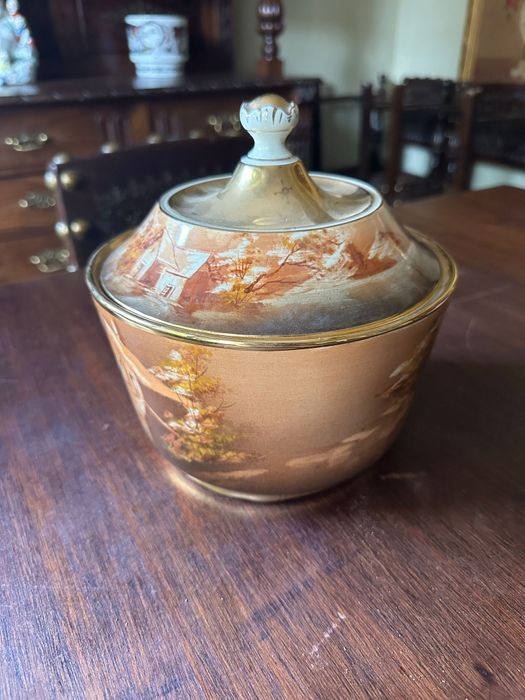 Conjunto vintage louça alcobaça - jarro e taça com tampa