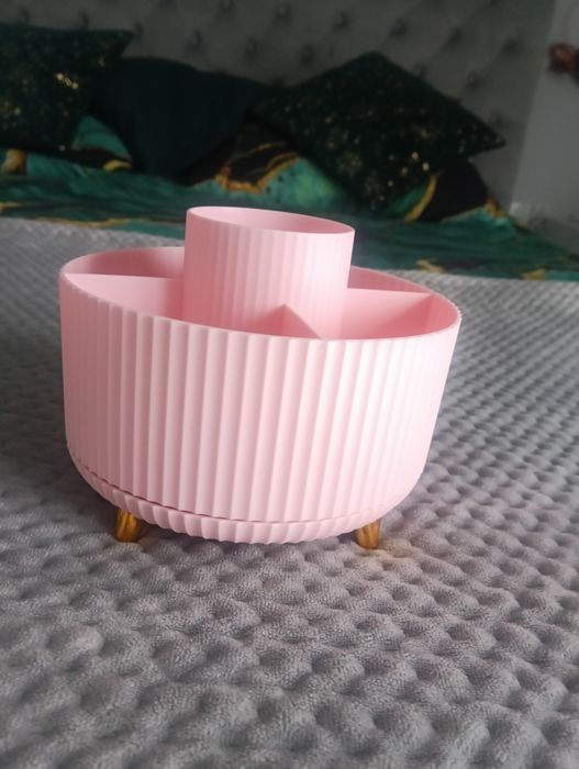 Organizer na pędzle kosmetyki pojemnik okrągły obrotowy na toaletkebiu