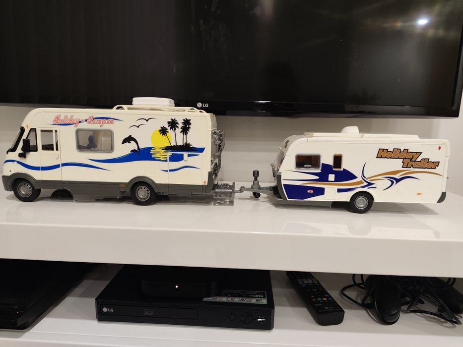 1/18 Autocaravana Hymer com Caravana Majorette carro coleção miniatura