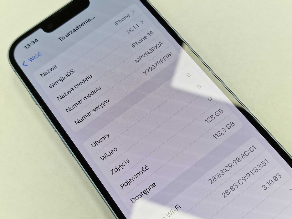 Iphone 14 128GB/ Blue/ Niebieski/ BAT 86%/ Grade A- + ładowarka